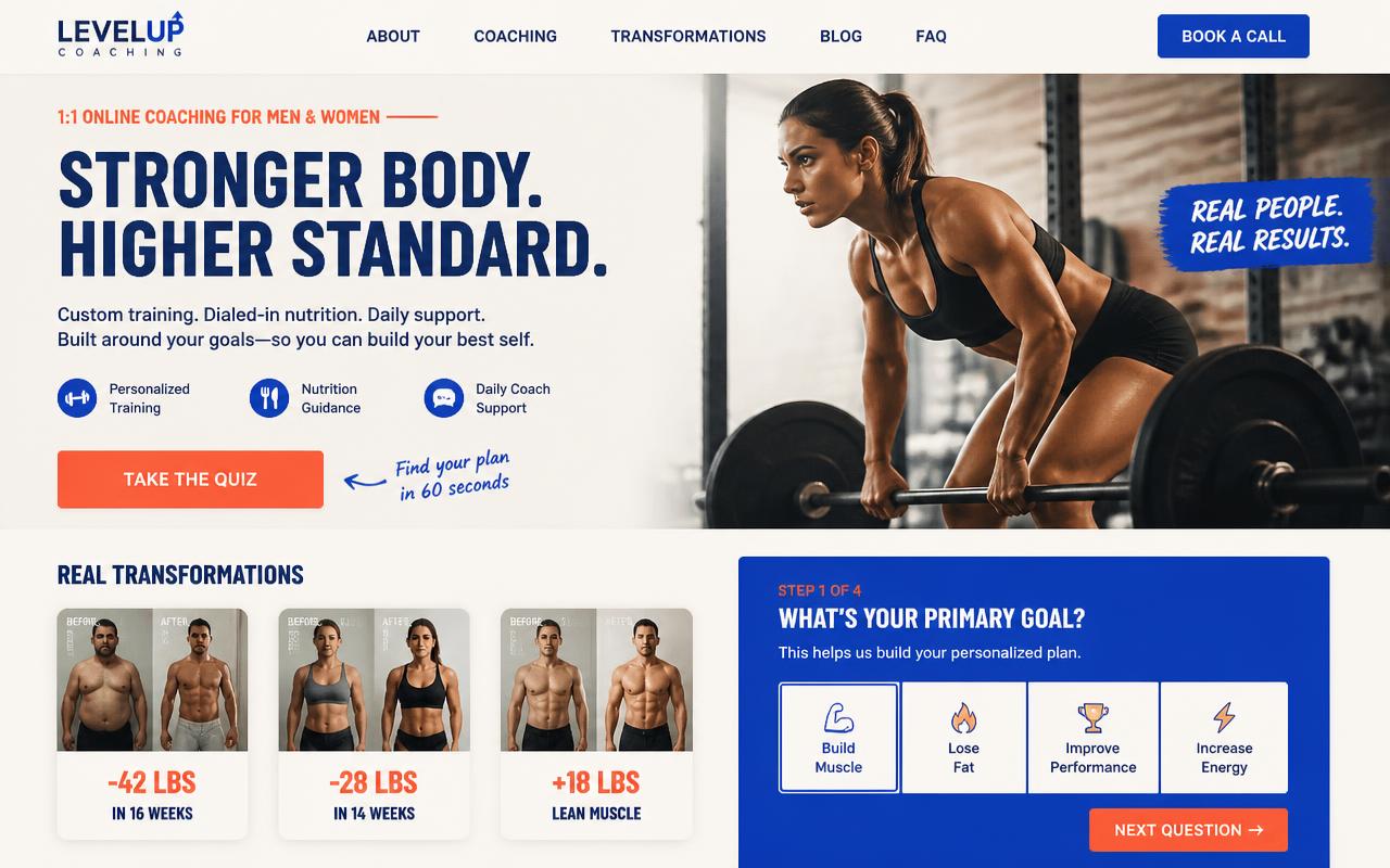Desktop design preview of the FitQube Coaching website concept